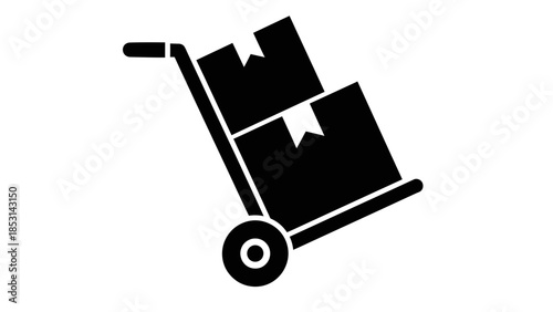 Hand Truck with Boxes Icon – Black Warehouse Dolly Silhouette for Logistics and Shipping
