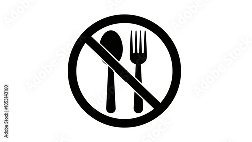 No Eating Symbol – Prohibited Food Sign Icon with Spoon and Fork Silhouette