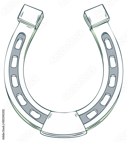 Hand drawn vector illustration of a classic metal horseshoe lucky charm icon