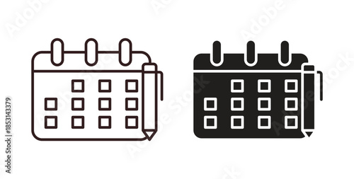 Calendar pen icons. thin line and glyph vector icons pack on white background