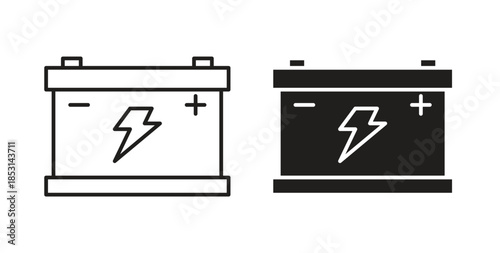 Car battery icons. thin line and glyph vector icons pack on white background