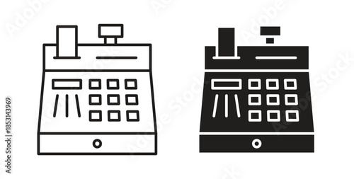 Cash register icons. thin line and glyph vector icons pack on white background