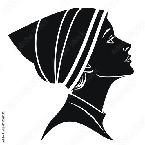 Vector illustration a black silhouette of a womans head with a head wrap