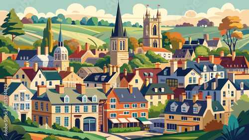 Very beautiful cityscape of Stamford town in Lincolnshire showcasing historic buildings, traditional rooftops, and charming streets forming a classic English market town atmosphere.