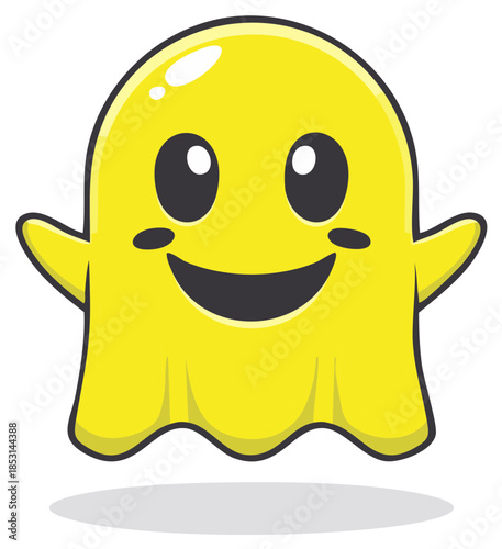 Friendly yellow cartoon ghost character smiling cheerfully vector illustration