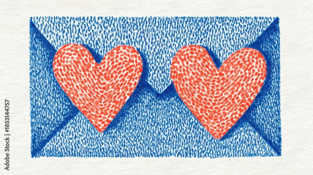 Obraz premium Valentine, A colorful illustration of an envelope with two red hearts, symbolizing love and affection.