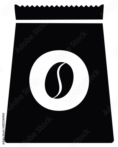 Coffee bean symbol inside a bag package black and white illustration