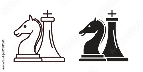 Chess icons. thin line and glyph vector icons pack on white background