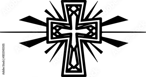 Christian Cross with Radiant Light and Sacred Drapery Silhouette