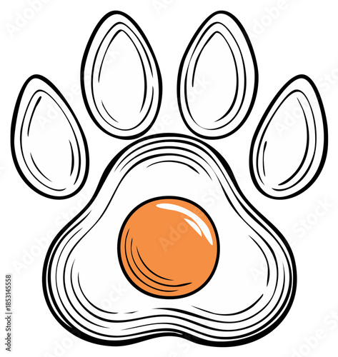 Creative fried egg shaped like a dog paw print with a bright orange yolk