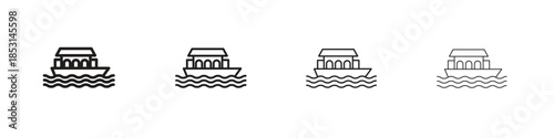 Bild auf Leinwand Houseboat icons, Set of linear icons. Black linear palm icons