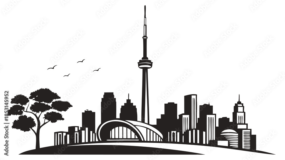 Obraz premium Vector illustration black and white toronto city skyline illustration