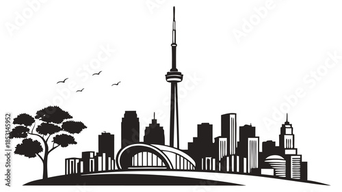 Vector illustration black and white toronto city skyline illustration