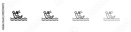 Kitesurf sign icons, Set of linear icons. Black linear palm icons