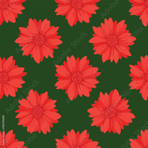 Red Gerbera Daisy Floral Pattern Seamless Repeat red flower.