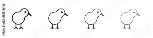 Kiwi bird icons, Set of linear icons. Black linear palm icons