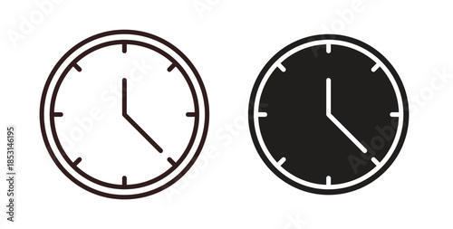 Clock icons. thin line and glyph vector icons pack on white background
