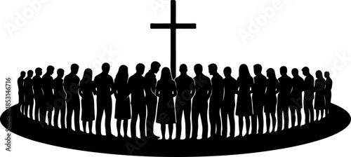 Sacred Cross with Draped Cloth and Floral Symbol Illustration