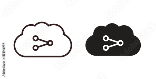 Cloud share icons. thin line and glyph vector icons pack on white background