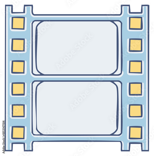 Cute cartoon filmstrip illustration with blank movie frames for cinema concept
