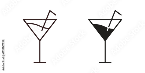 Cocktail icons. thin line and glyph vector icons pack on white background