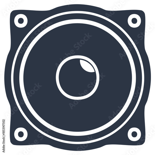 Sleek dark grey speaker icon representing sound music audio technology and electronic devices