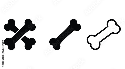 bone icons crossed, solid black, and outline designs. icons of different bone 