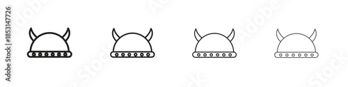 Medieval Helmet with Horns icons, Set of linear icons. Black linear palm icons