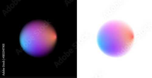 Soft neon gradient circle with translucent liquid streaks, scattered holographic drops, rainbow colors blending inside mesh, glowing edges, luminous round banner PNG.