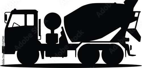 Silhouette of a concrete mixer truck industrial vehicle vector illustration for construction and building projects isolated