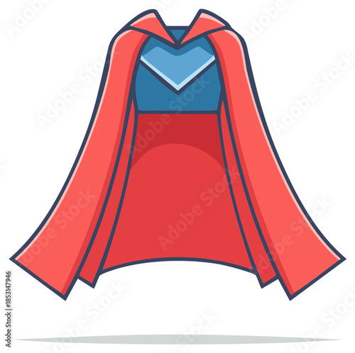 Red superhero cape cartoon vector illustration icon for a fantasy hero costume