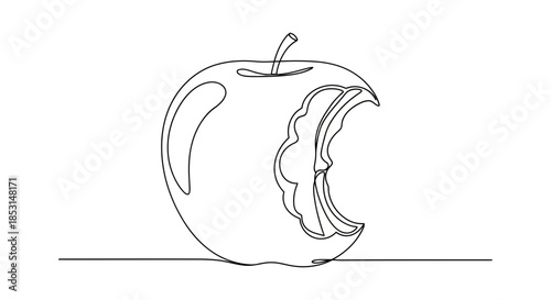 A single continuous line drawing of a bitten apple representing simplicity and healthy eating Vector