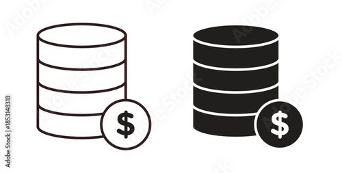 Coins icons. thin line and glyph vector icons pack on white background