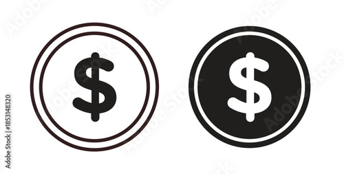 Coin icons. thin line and glyph vector icons pack on white background