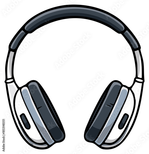 Cartoon-style headphones illustration, isolated on white, great for music and audio design elements