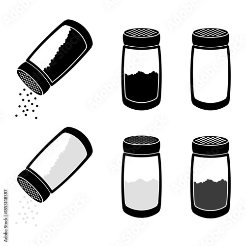 Salt and spice shaker icon collection without background.