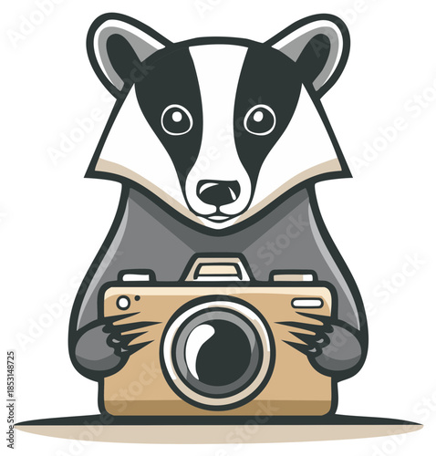 Cartoon badger holding camera, photography logo design