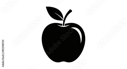 Stylized black apple silhouette with a leaf and stem, a classic fruit icon Vector