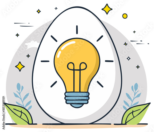 Brilliant Idea Concept with a Glowing Light Bulb Incubating in an Egg Shell Symbol of Creativity and Innovation
