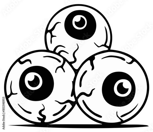 Stylized graphic illustration of three eyeballs. Spooky Halloween concept.