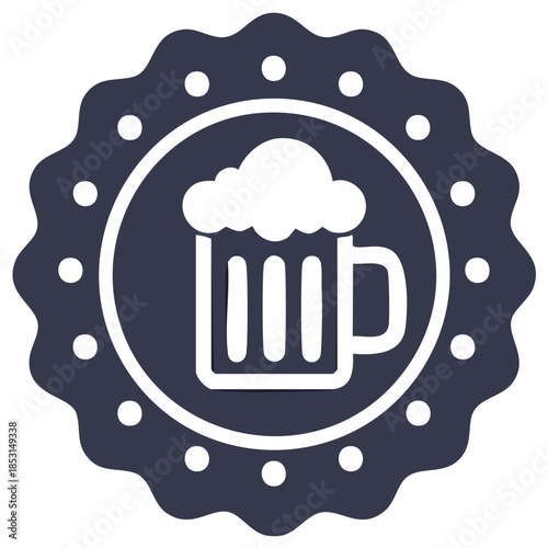 Classic Beer Mug Icon in a Round Wavy Emblem Vector Graphic for a Brewery Label