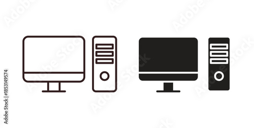 Computer icons. thin line and glyph vector icons pack on white background