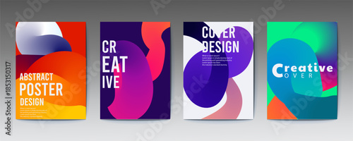 Abstract Poster Design Set with Colorful Fluid Shapes