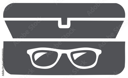 Eyeglasses sit stylishly in their opened protective case hinting at vision correction convenience and sleek modern design aesthetic
