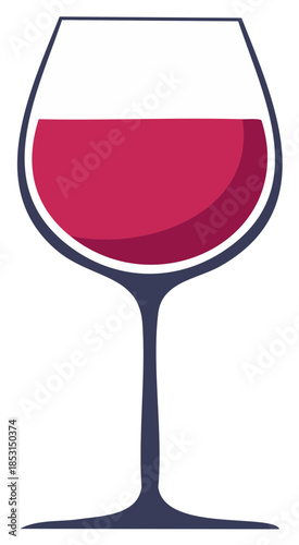 Elegant Wine Glass Illustration Filled with Red Wine for Alcohol Beverage Concepts