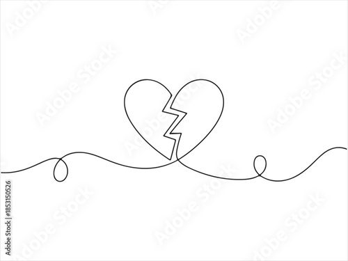 Broken heart one continuous line drawing. for emotional and symbolic design vector illustration
