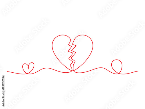 Broken heart one continuous line drawing. for emotional and symbolic design vector illustration