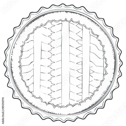 Hand drawn circular pie crust style emblem with abstract textured pattern inside