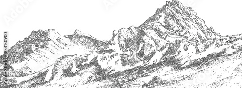 mountain landscape in the mountains or silhouette or sketch art of mountains with various geometric lines.
