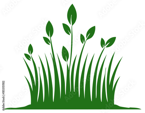Green grass and sprouting plants silhouette symbolizing growth nature and ecology